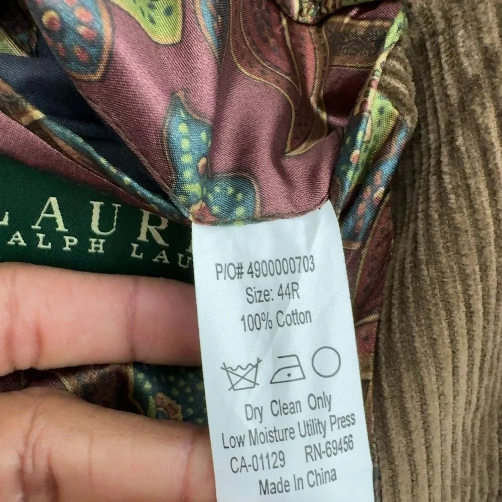 Lauren Ralph Lauren Blazer Mens 44R Brown Cotton Corduroy Sport Coat Classic
